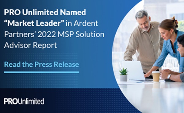 PRO Unlimited uitgeroepen tot "Marktleider" in Ardent Partners' 2022 MSP Solution Advisor Report